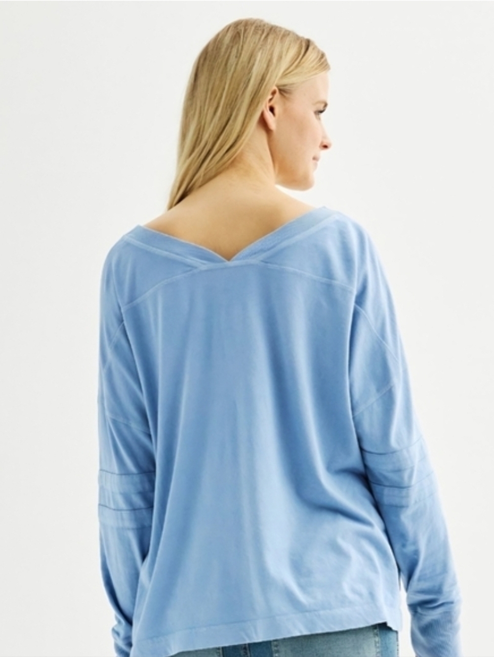 SO Blue Oversized V Neck Lounge Top Casual Soft Size M NWT 100% Cotton - Picture 2 of 6